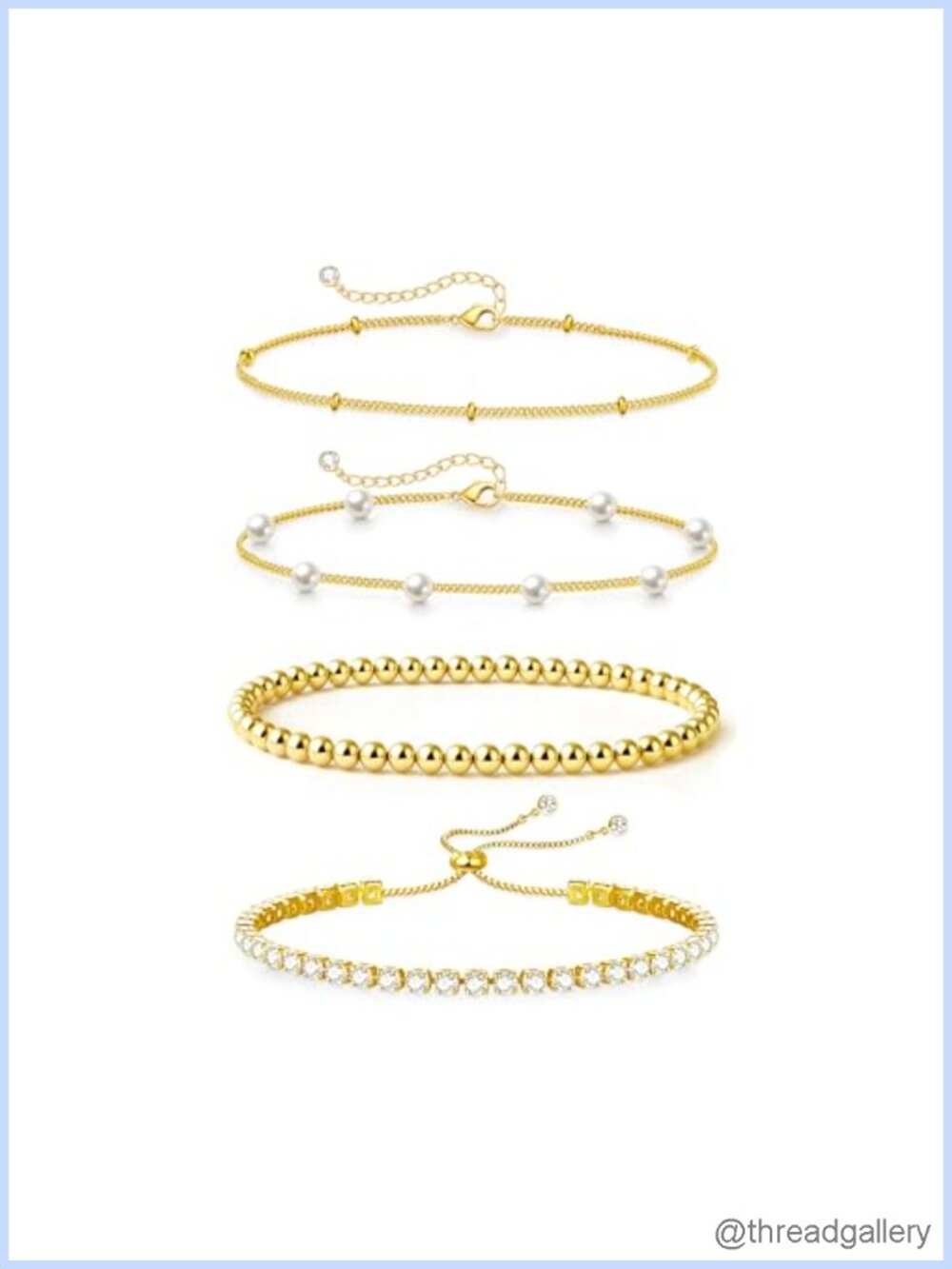 14K Gold Plated Pearl Beaded Bracelet Set, 4PCS Trendy Stack Bracelets